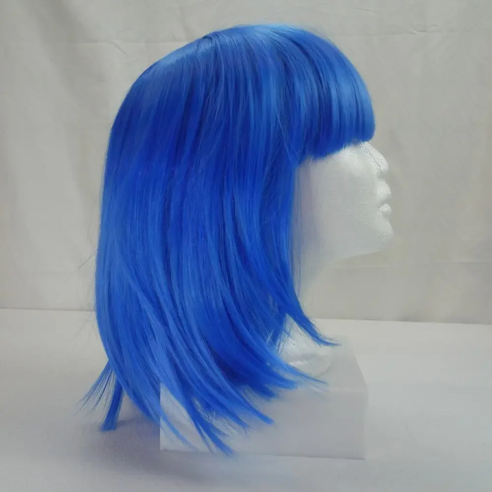 Bright Blue Cosplay Wig – Straight Medium Length with Bangs – Costume Hair